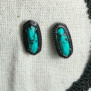 Kendra Scott Post Earrings Gunmetal Variegated Teal Magnesite Retired